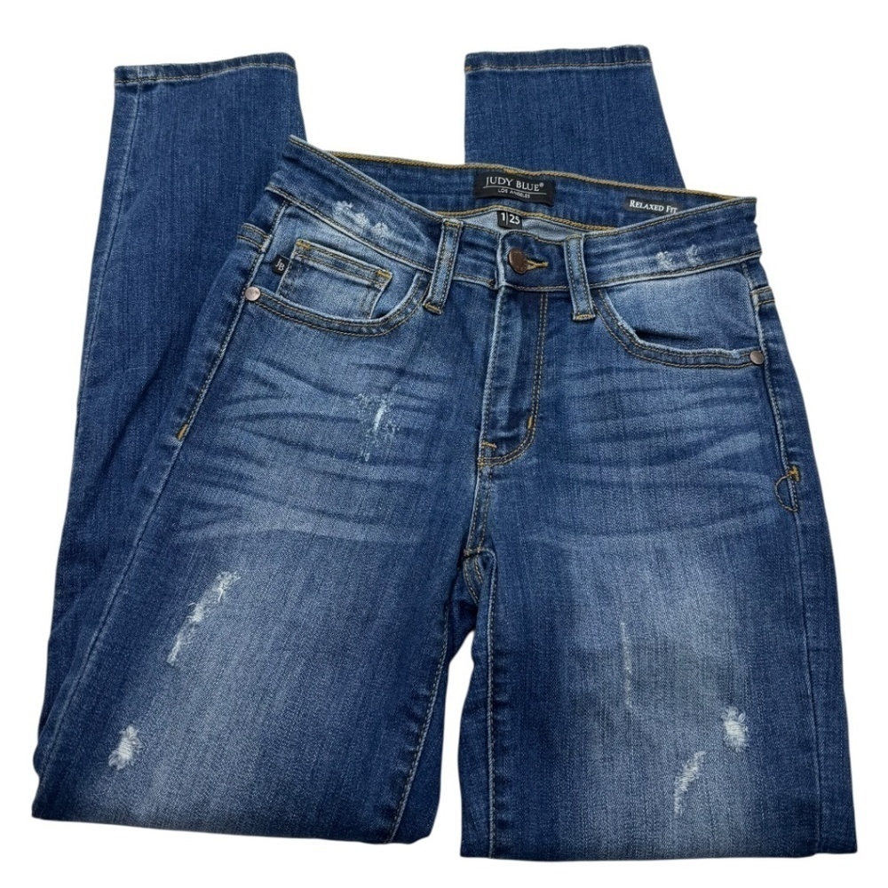 Judy Blue Relaxed Fit Distressed Blue Jeans - Picture 2 of 14